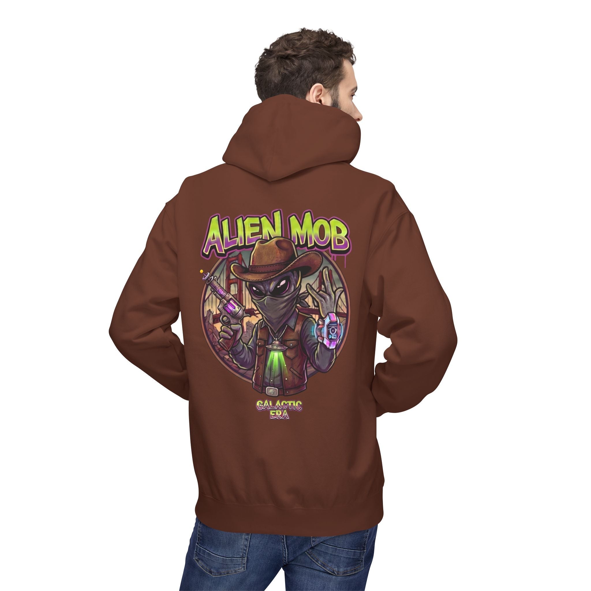Alien Mob Graphic Hoodie — Retro Sci‑Fi Alien Cowboy Pullover - Americanwolf87
