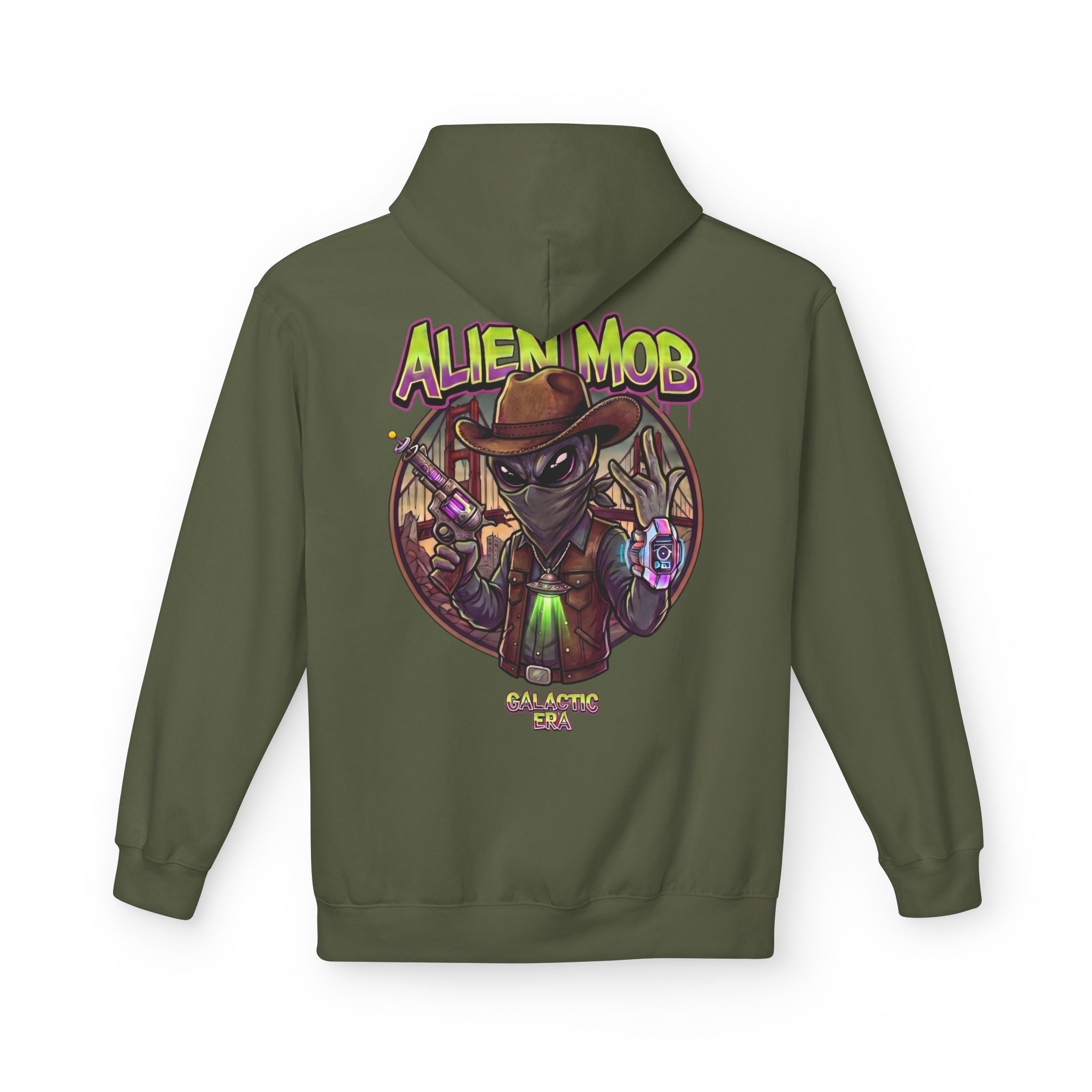 Alien Mob Graphic Hoodie — Retro Sci‑Fi Alien Cowboy Pullover - Americanwolf87