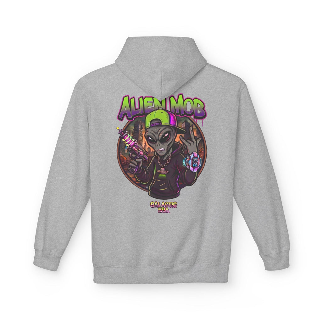 Alien Mob Hoodie  Sports Grey Back View— Graphic Alien Streetwear Pullover - Americanwolf87