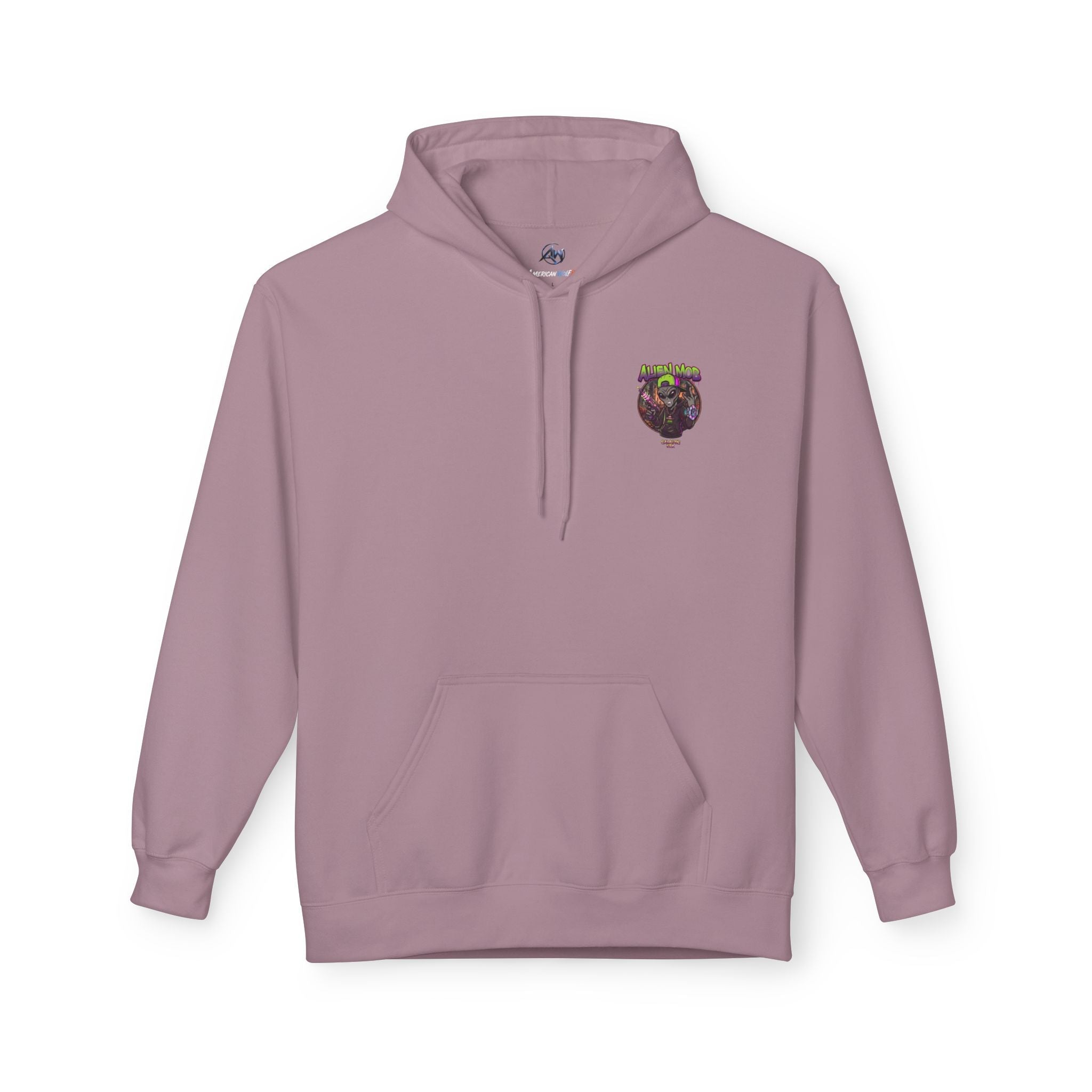 Alien Mob Hoodie  Paragon Color Front View — Graphic Alien  Chest Logo Streetwear Pullover - Americanwolf87