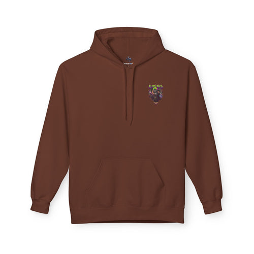Alien Mob Hoodie  Cocoa Color Front View — Graphic Alien  Chest Logo Streetwear Pullover - Americanwolf87