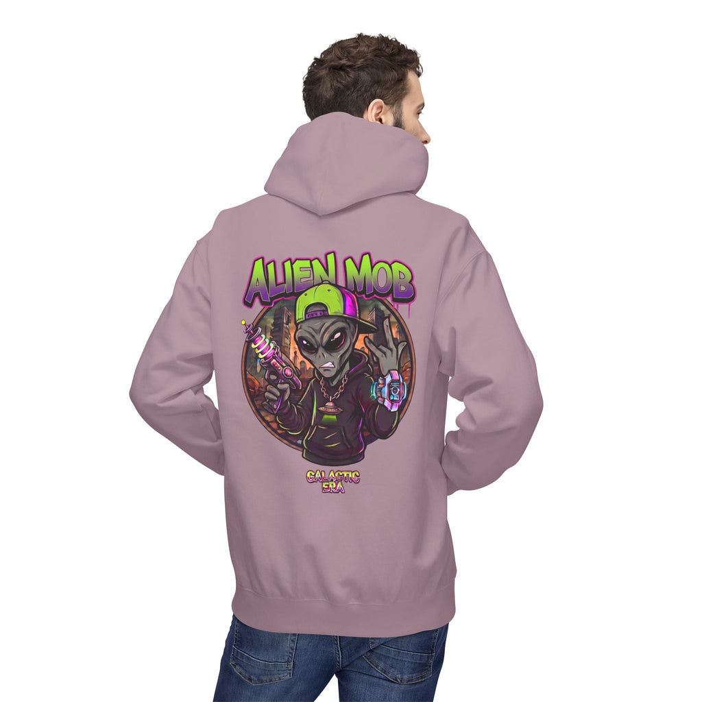 Alien Mob Hoodie Paragon Back View Male Model — Graphic Alien Streetwear Pullover - Americanwolf87
