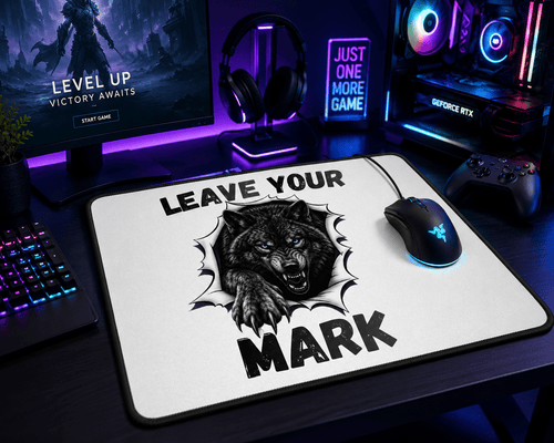 Black Graphic Wolf "Leave Your Mark" Gaming Mouse Pad - Americanwolf87
