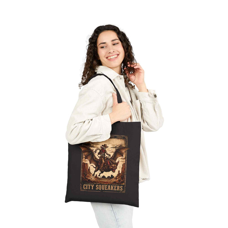 City Squeakers Vintage Graphic Tote Bag Skeleton Cowboy Bat Rider Canvas Bag - Americanwolf87