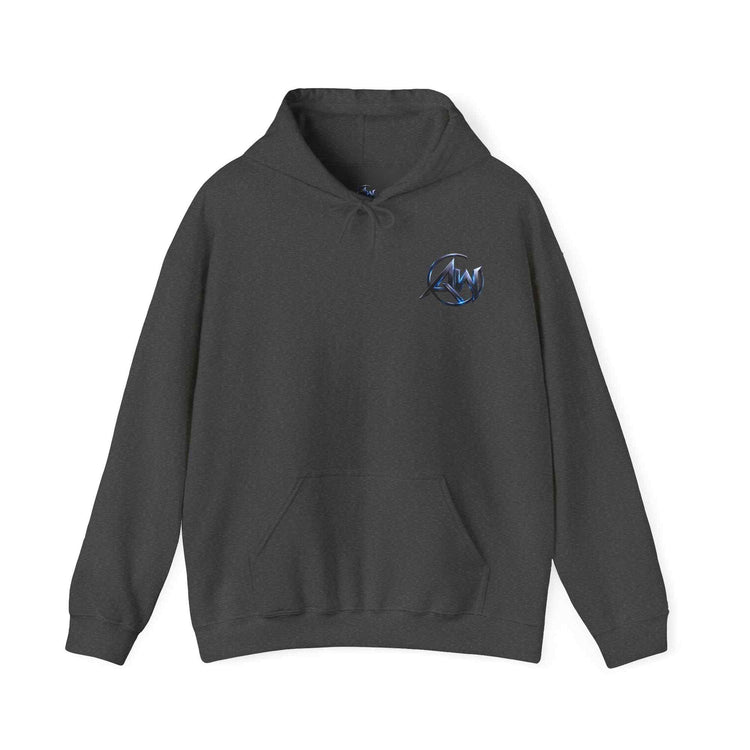 Black graphic hoodie with Cyber Crest AW emblem logo – pullover drawstring streetwear
