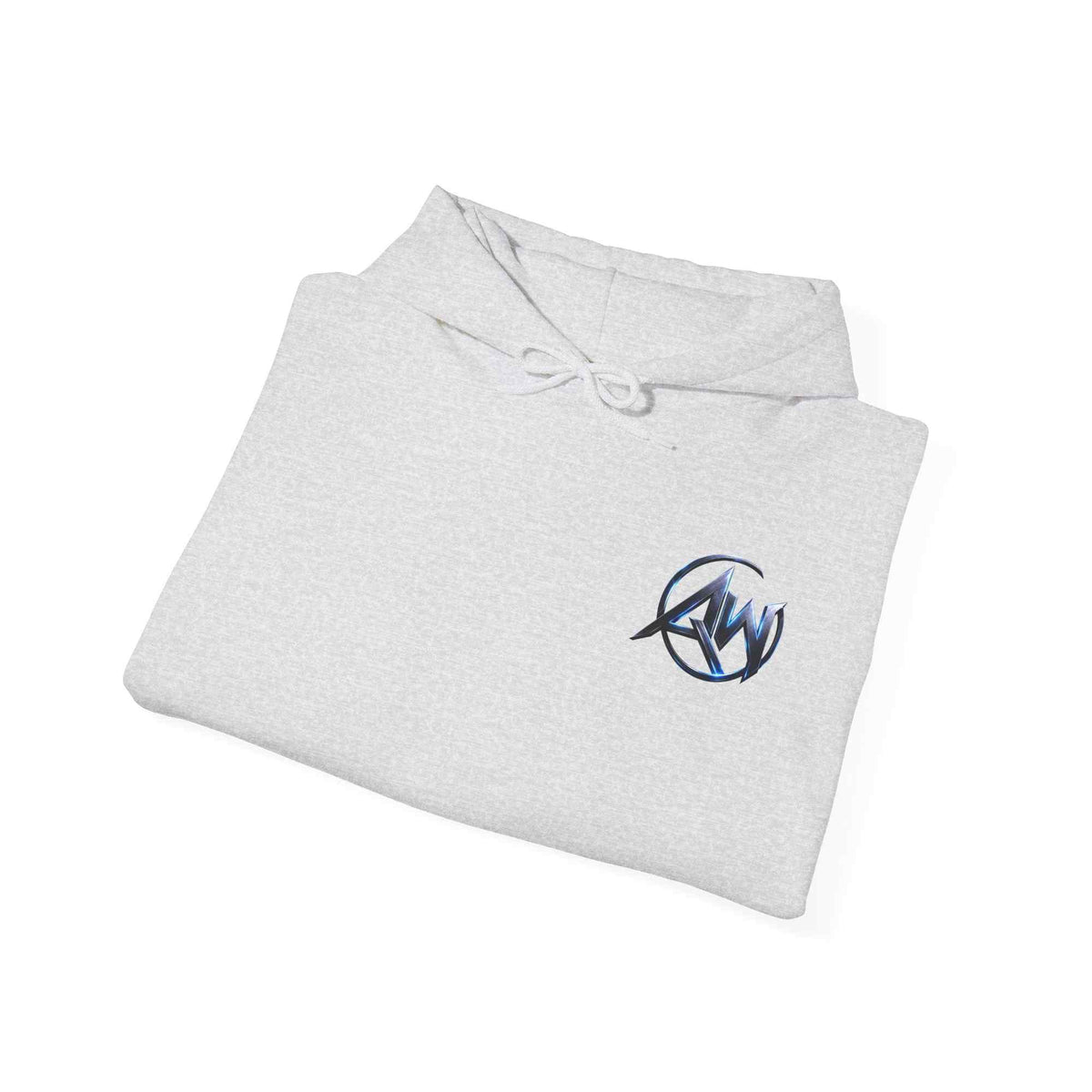 White graphic streetwear hoodie with AW Leave Your Mark emblem – pullover drawstring