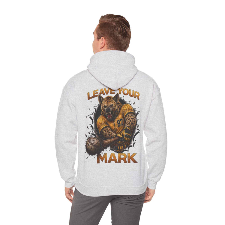 Close-up of black streetwear hoodie with Cyber Crest AW graphic emblem – bold pullover