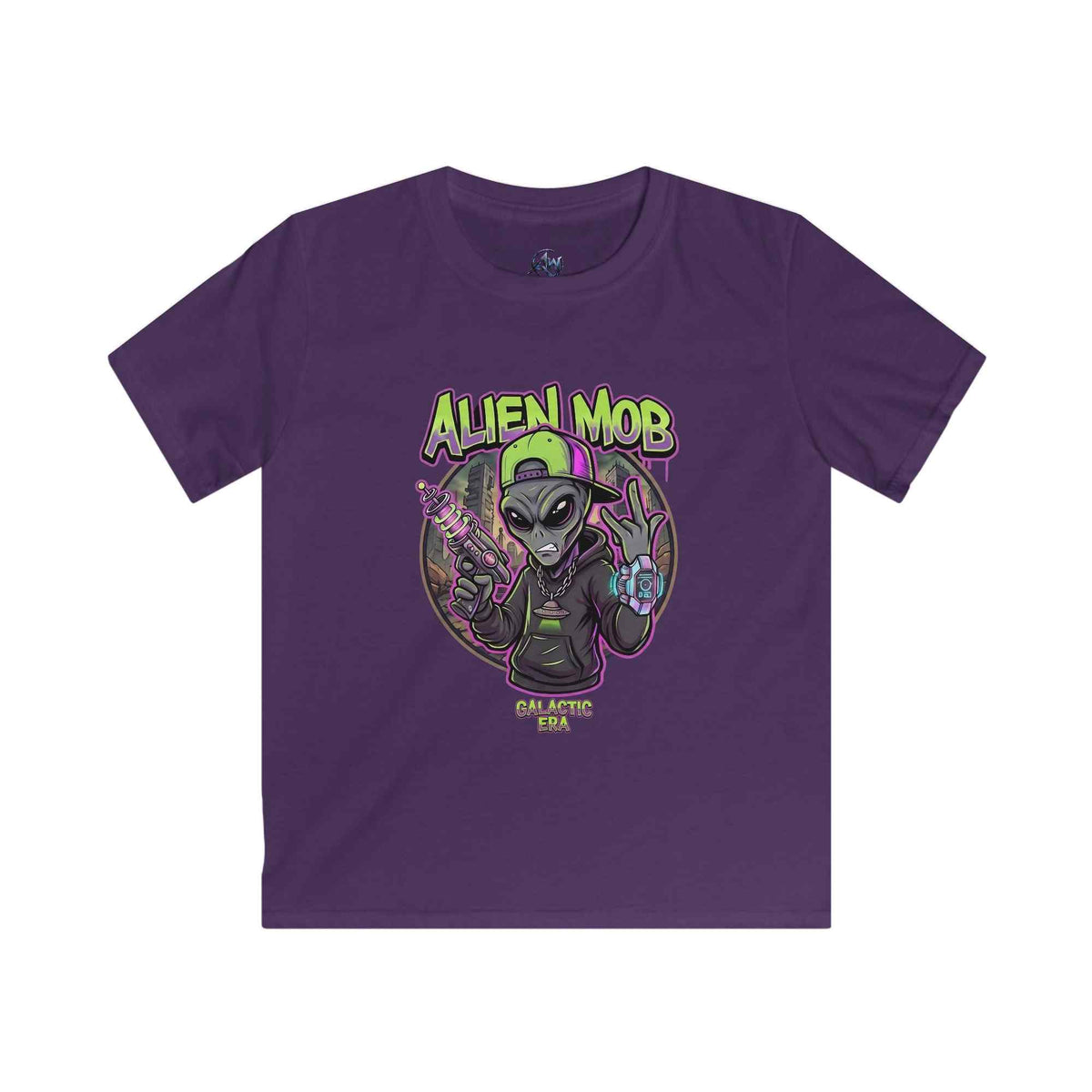 Kids' Alien Mob Space Graphic Purple Color Tee - Front View