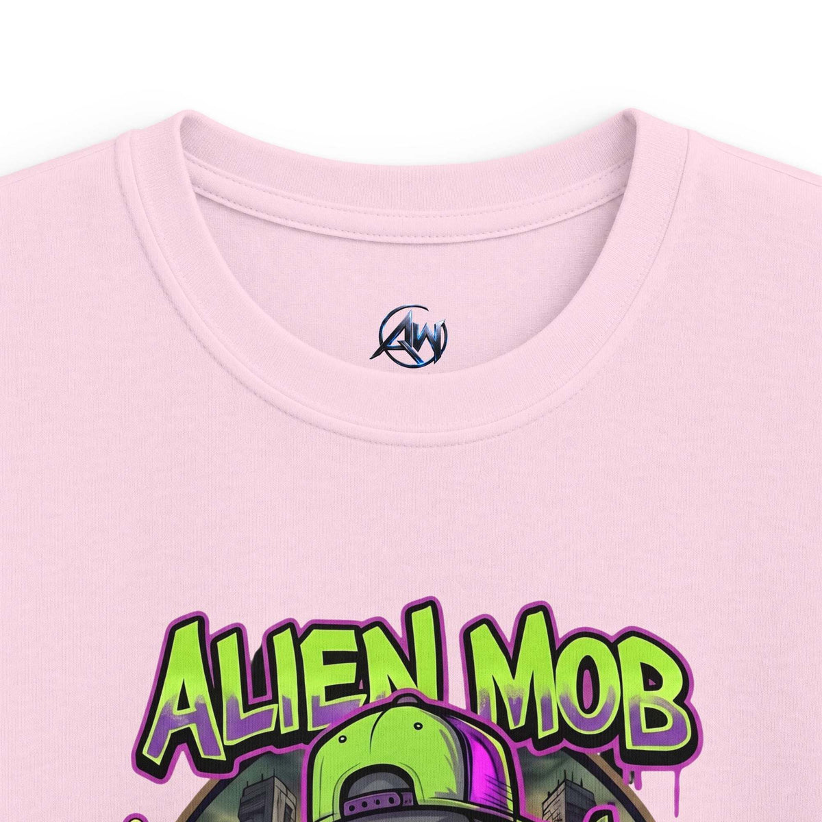 Kids' Alien Mob Space Graphic Paragon Color Tee - Close Up View Neck Label