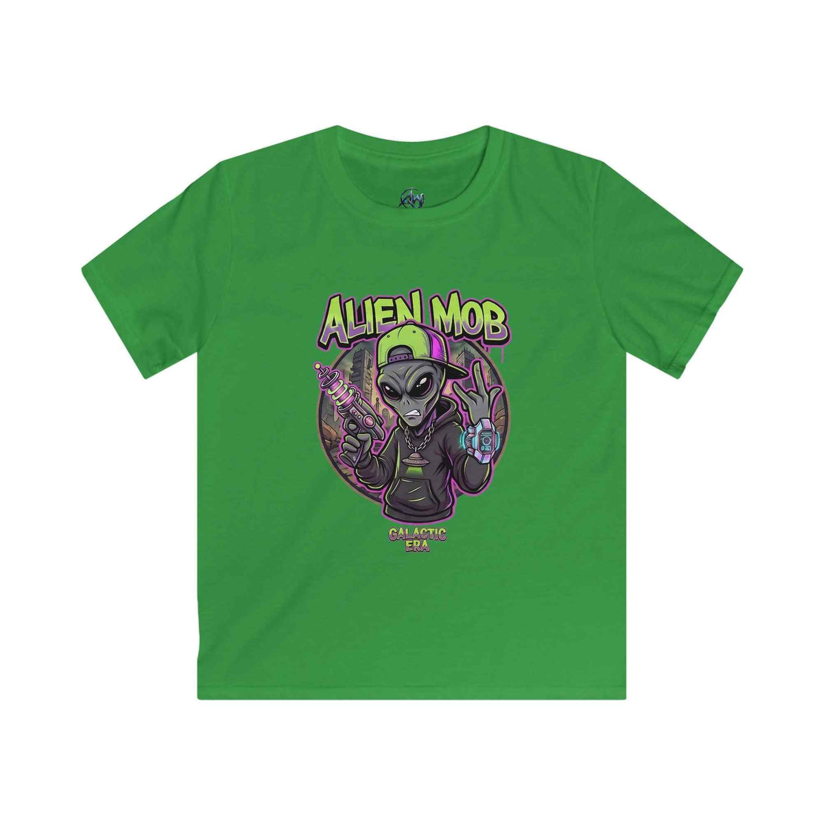 Kids' Alien Mob Space Graphic Green Color  Tee - Front View