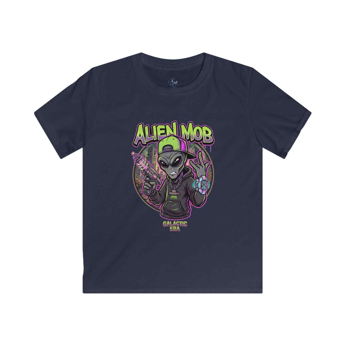 Kids' Alien Mob Space Graphic Blue Color  Tee - Front View