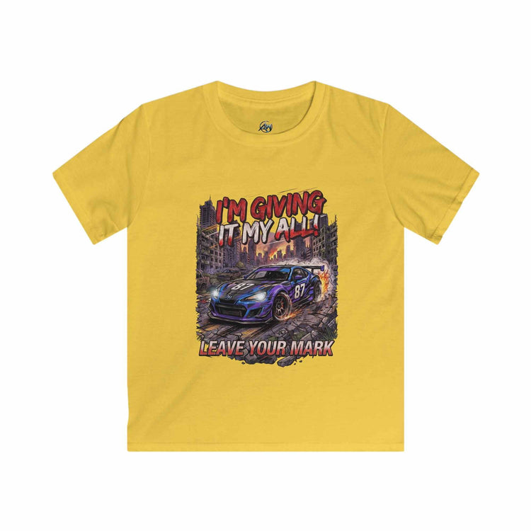 Kids Racing T-Shirt "I'm Giving It My All – Leave Your Mark" - Americanwolf87