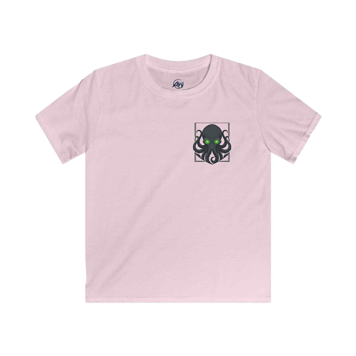 Kids T-Shirt 'Consume Your Demons' The Kraken Octopus Graphic Tee -on a  light pink tee front view 