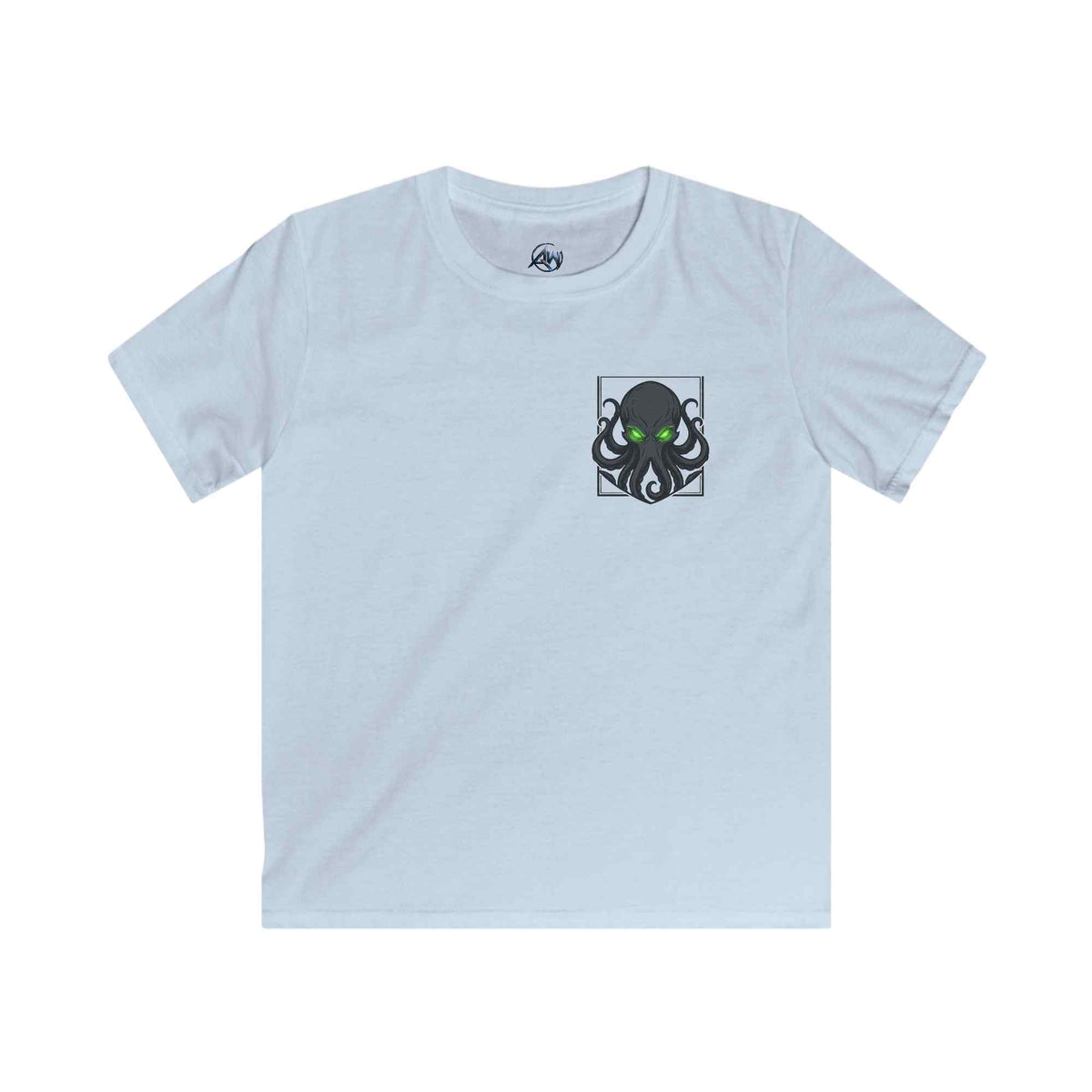 Kids T-Shirt 'Consume Your Demons' The Kraken Octopus Graphic Tee - on a light blue color tee front view