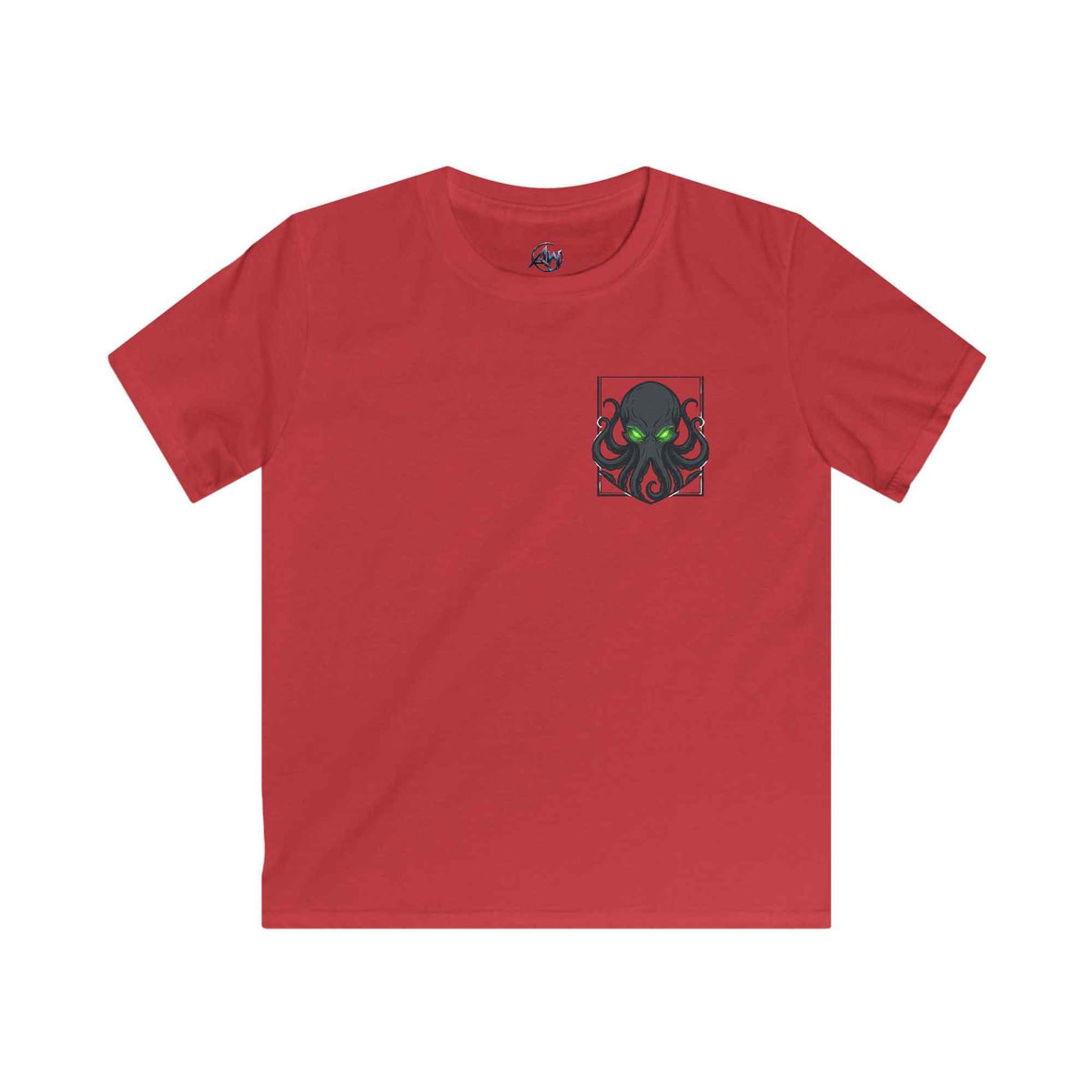 Kids T-Shirt 'Consume Your Demons' The Kraken Octopus Graphic Tee - on a red color tee front view