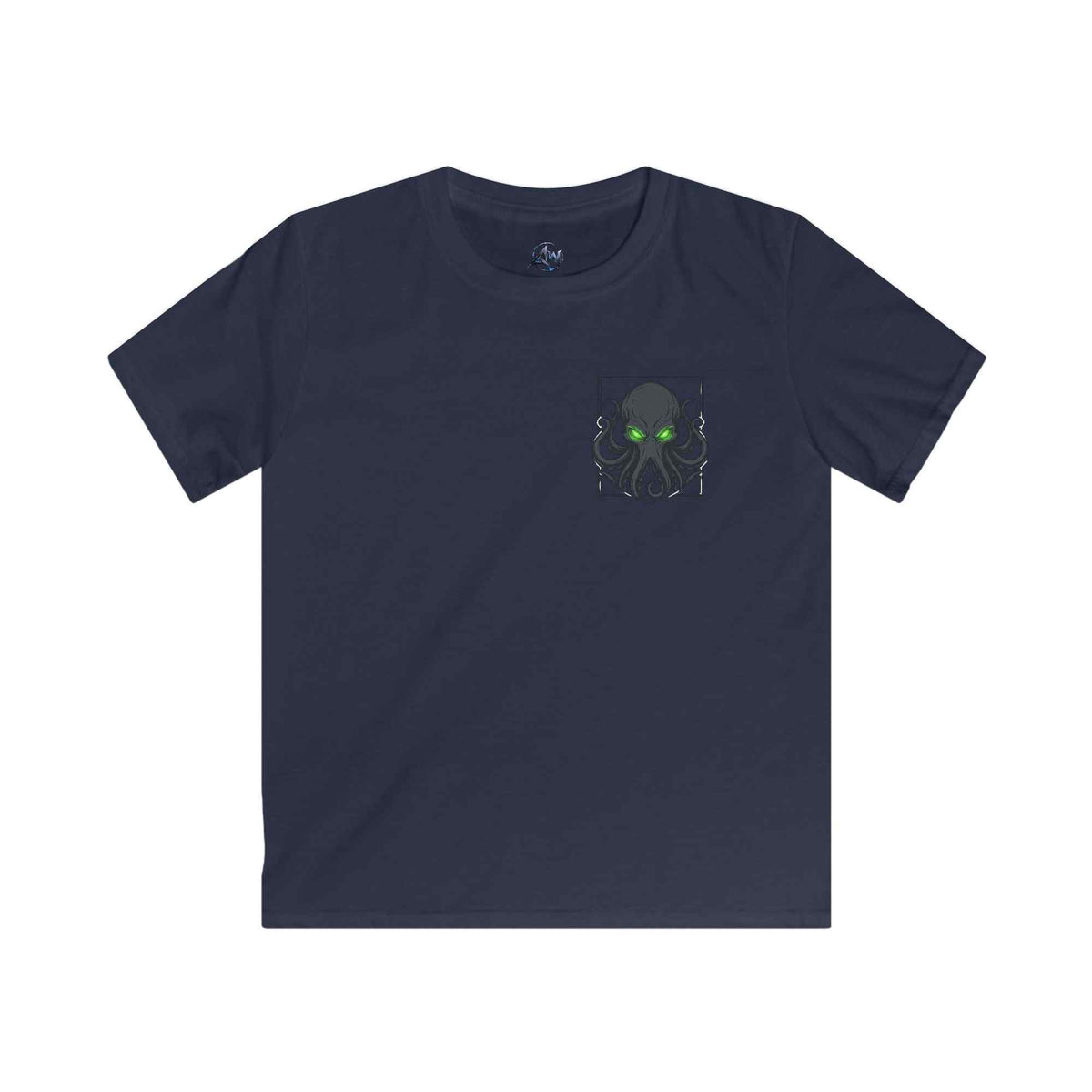 Kids T-Shirt 'Consume Your Demons' The Kraken Octopus Graphic Tee - on a navy blue color tee front view