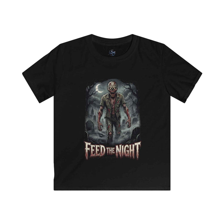 Kids Zombie Graphic Tee "Feed the Night" Halloween Horror Shirt for Boys & Girls - Americanwolf87