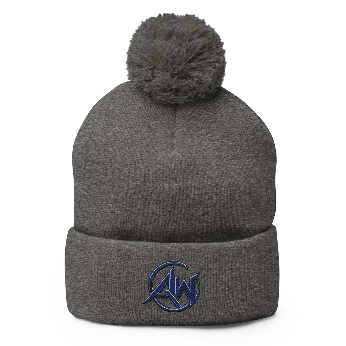 Gray beanie with pom-pom on a white background