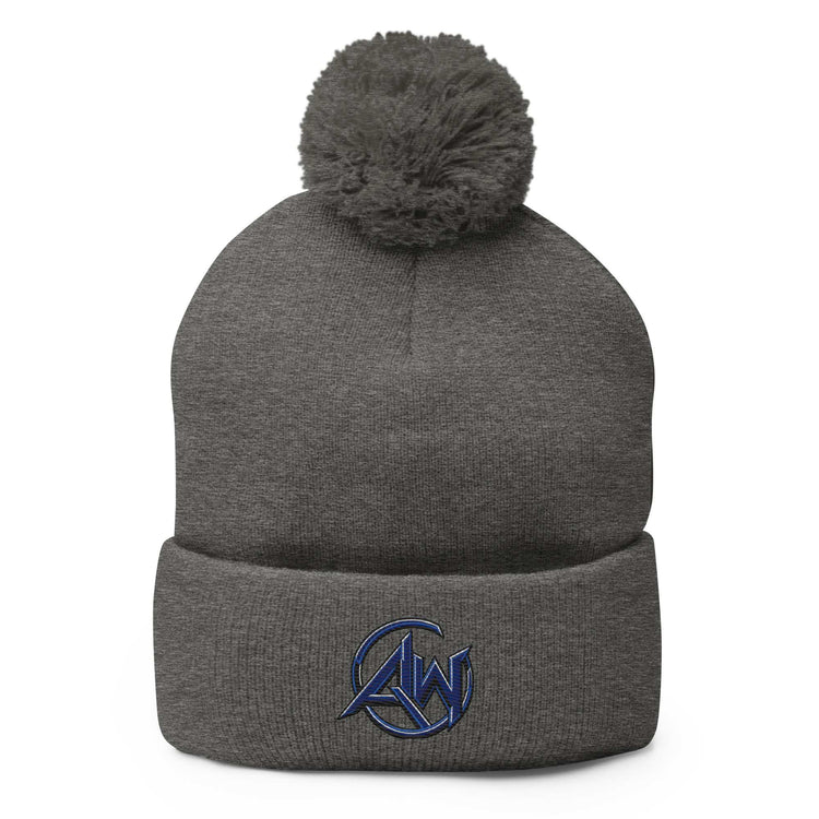 Gray beanie with pom-pom on a white background