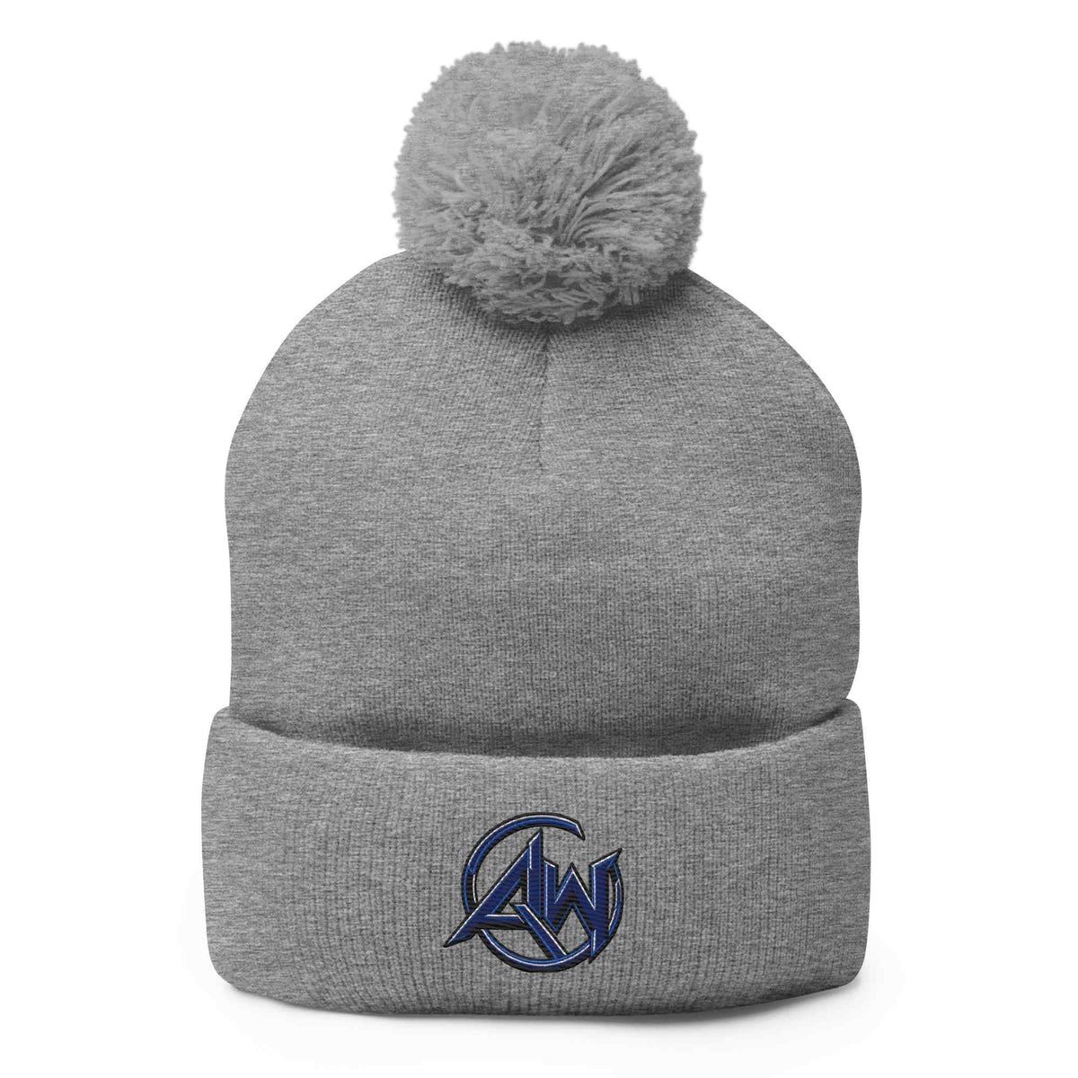 Gray beanie with pom-pom on a white background
