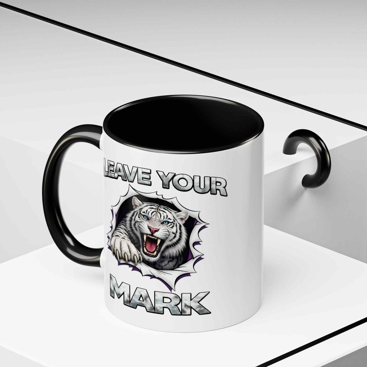 Wild White Tiger "Leave Your Mark" Fierce Animal Accent Coffee Mug - Americanwolf87